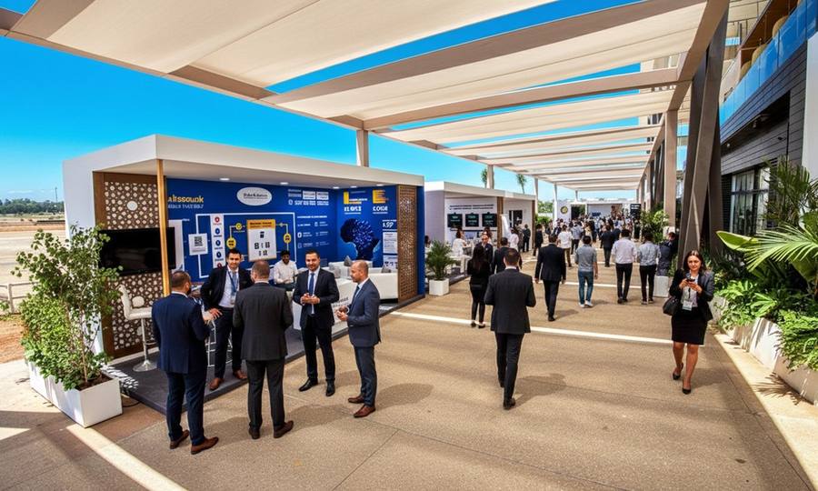 Salon professionnel avec stands sur l’esplanade de Bouskoura