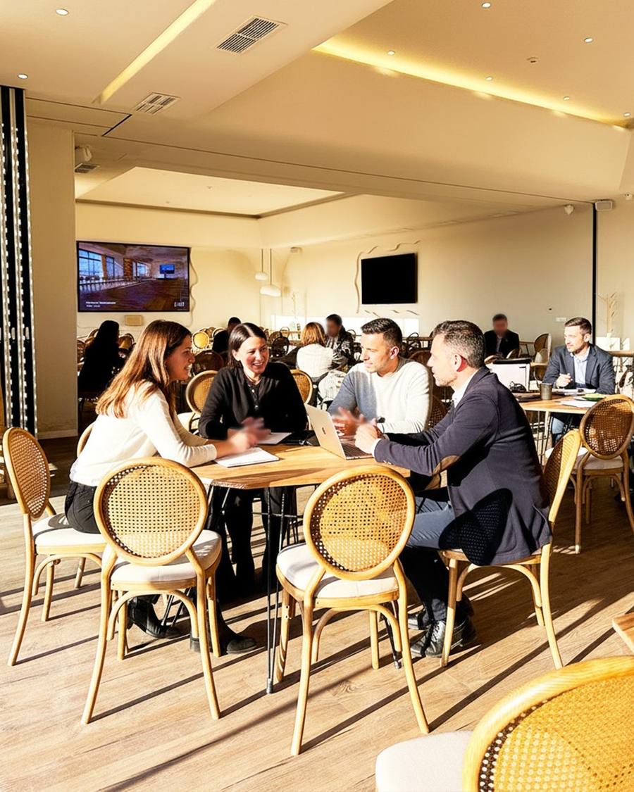 Atelier de séminaire en sous-groupes autour de tables rondes à WeMeet Bouskoura